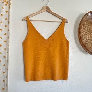 Vintage Ellen Tracy Silk Wool Knit Tank Orange V Neck Linda Allard Made USA L